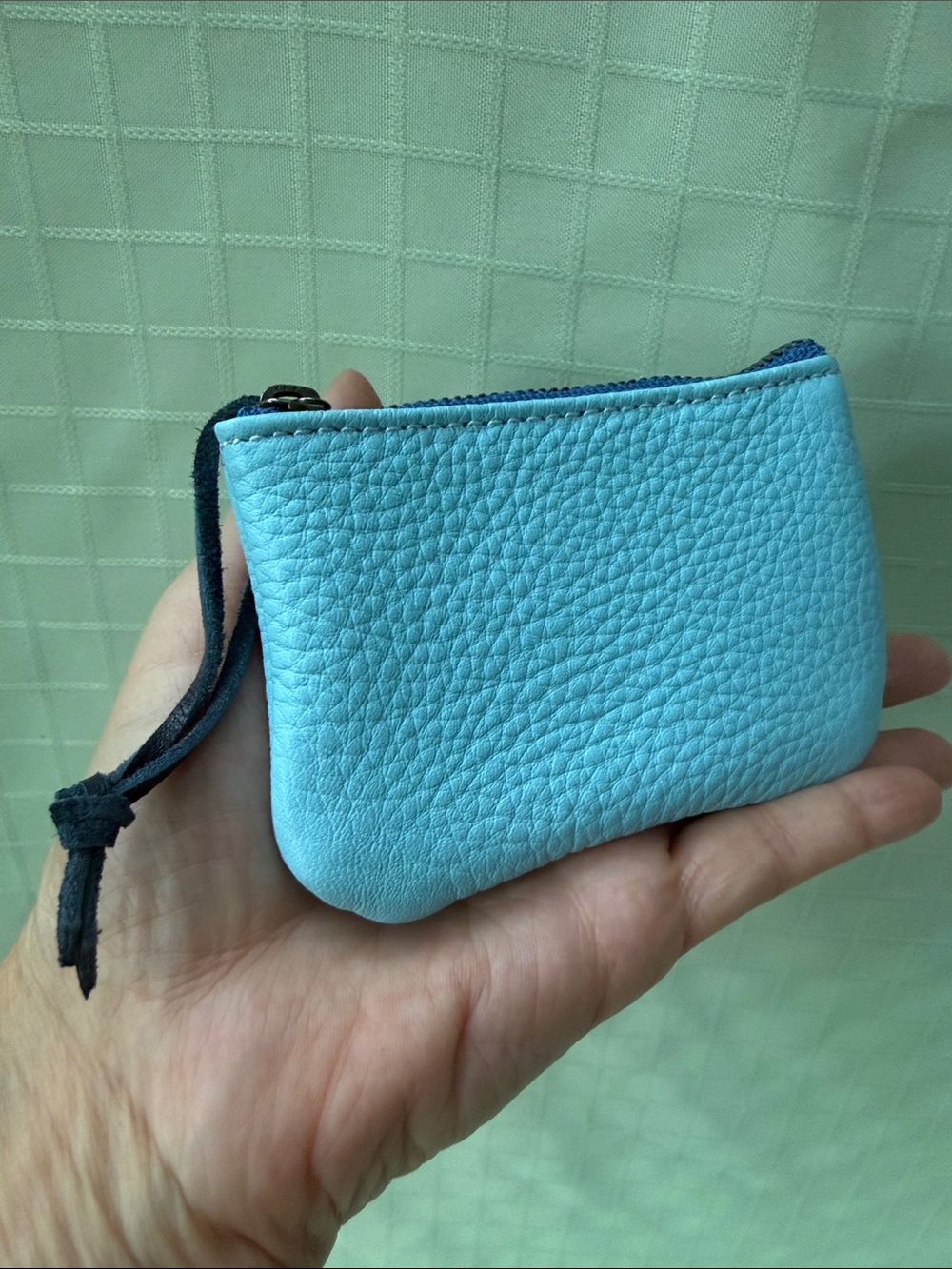 New Handmade Light Blue Pebbled Leather Wristlet Coin Pouch/Card Holder